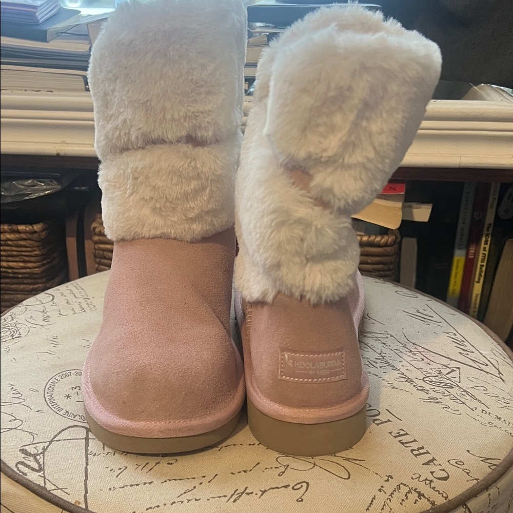 Koolaburra Pink and Cream Faux Fur Boots by UGG Dezi Short Mist Rose